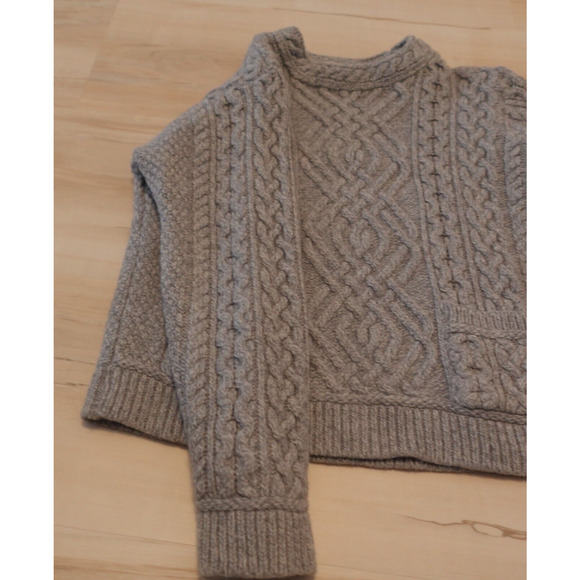 Aran Crafts Women M Sweater Cable Knit Merino Wool Pullover Gray Chunky Marled - Picture 6 of 12